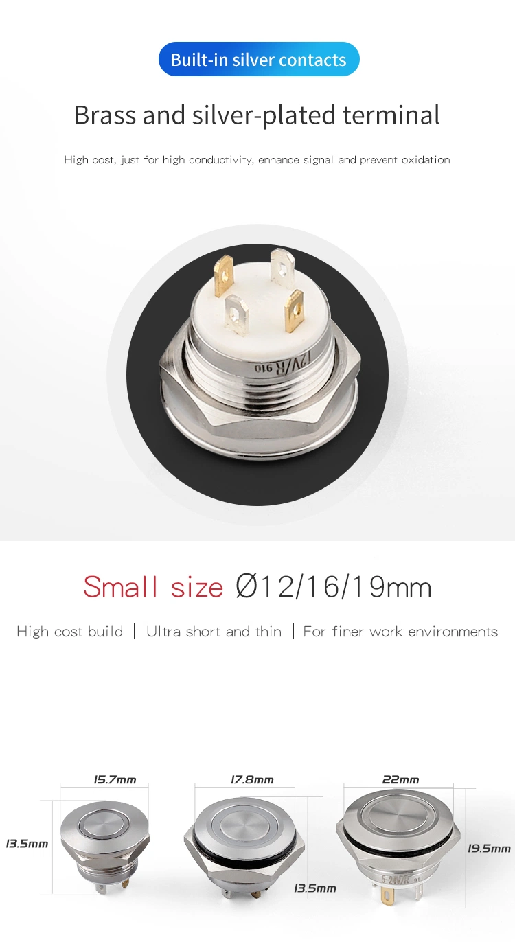 IP67 16mm Metal Momentary Electrical Mini Reset Micro Push Button Switch