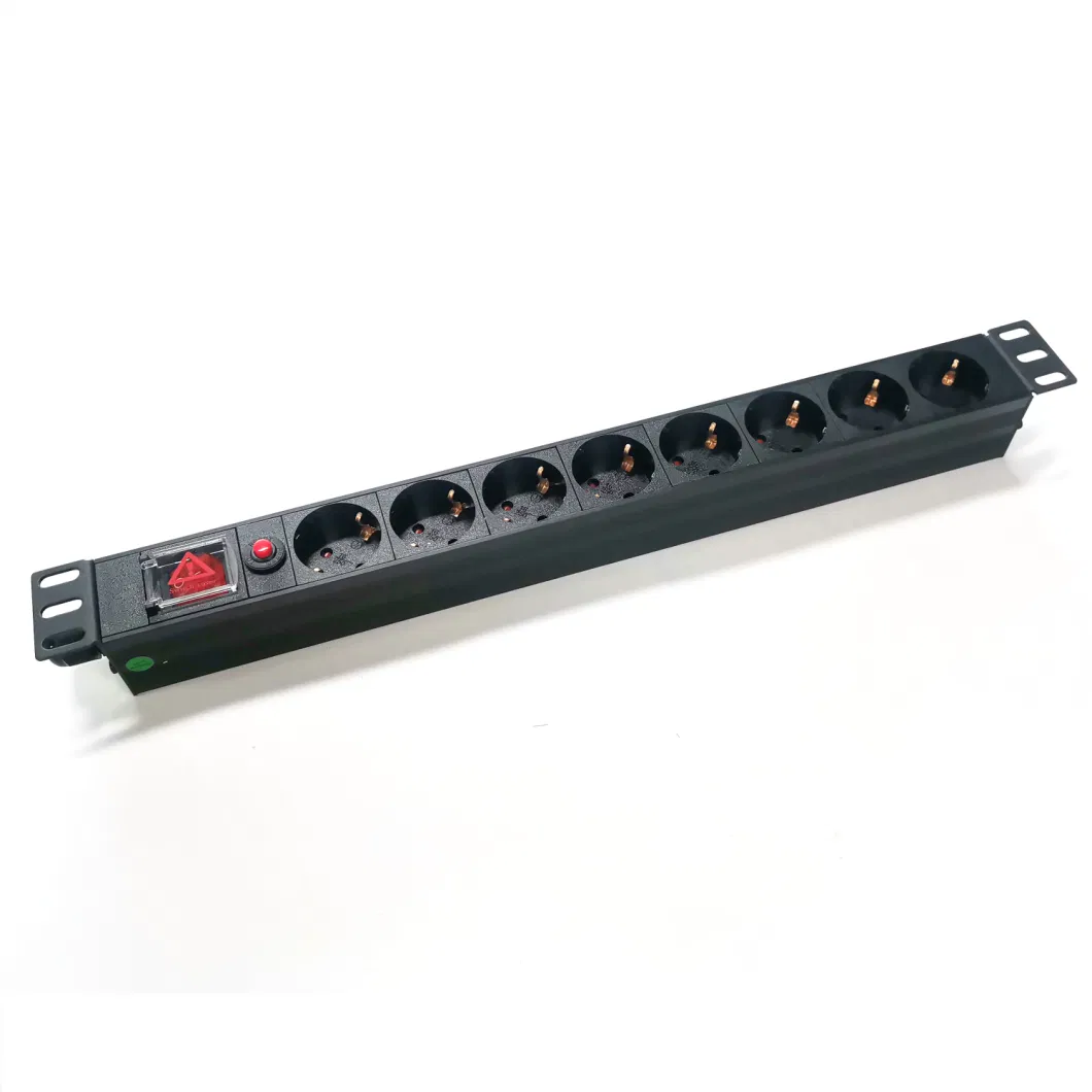 4000W 19&quot; 1u Rack Mount Power Distribution Unit 8 Ways German PDU Socket with Overload Protection Switch 250V 16A
