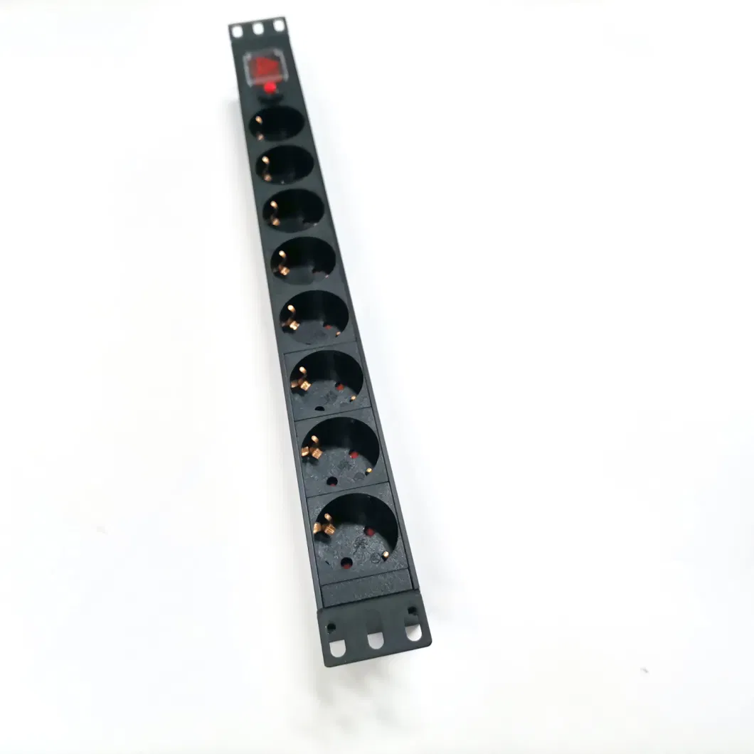 8 Ways German Germany PDU Socket with Overload Protection Switch Extension Power Strip for PDU Cabinet